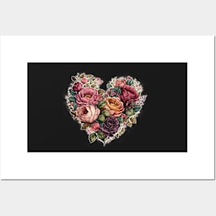 Floral Garden Botanical Print with wild flowers Heart Valentines Posters and Art